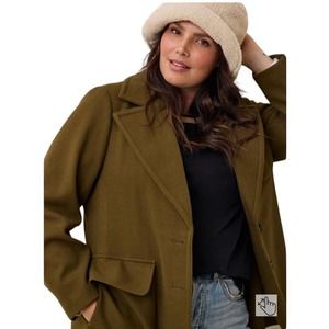 Torrid Asymmetrical Pockets Coat Women Plus Size 5X Army Green Three Button